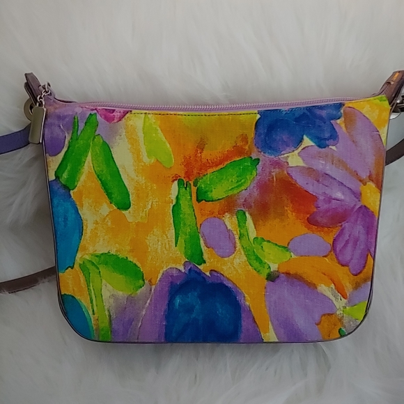 Stuart Weitzman Floral Purple Lunar Linene  Shoulder Bag - Picture 2 of 10